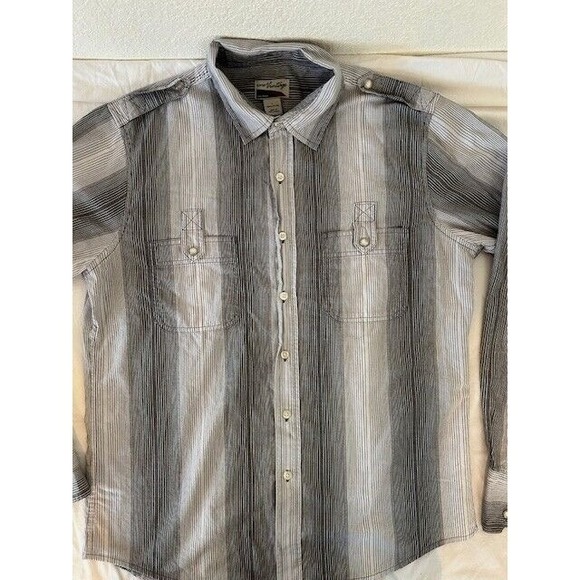 "Rare Vintage" Brand Men's Western Rodeo Shirt Grey Stripe Pearl Snaps Sz Large - Picture 5 of 12